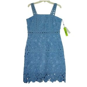 Sam Edelman Dress Women's 12 Blue Floral Lace Midi Slip Lined‎ New